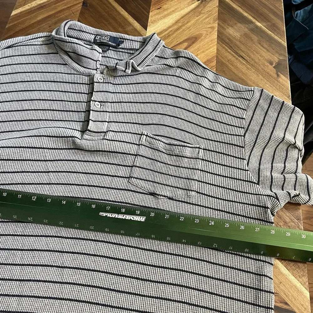Polo Ralph Lauren Mens Gray Striped Waffle Knit 1/4 Button Short Sleeve Shirt 2X
